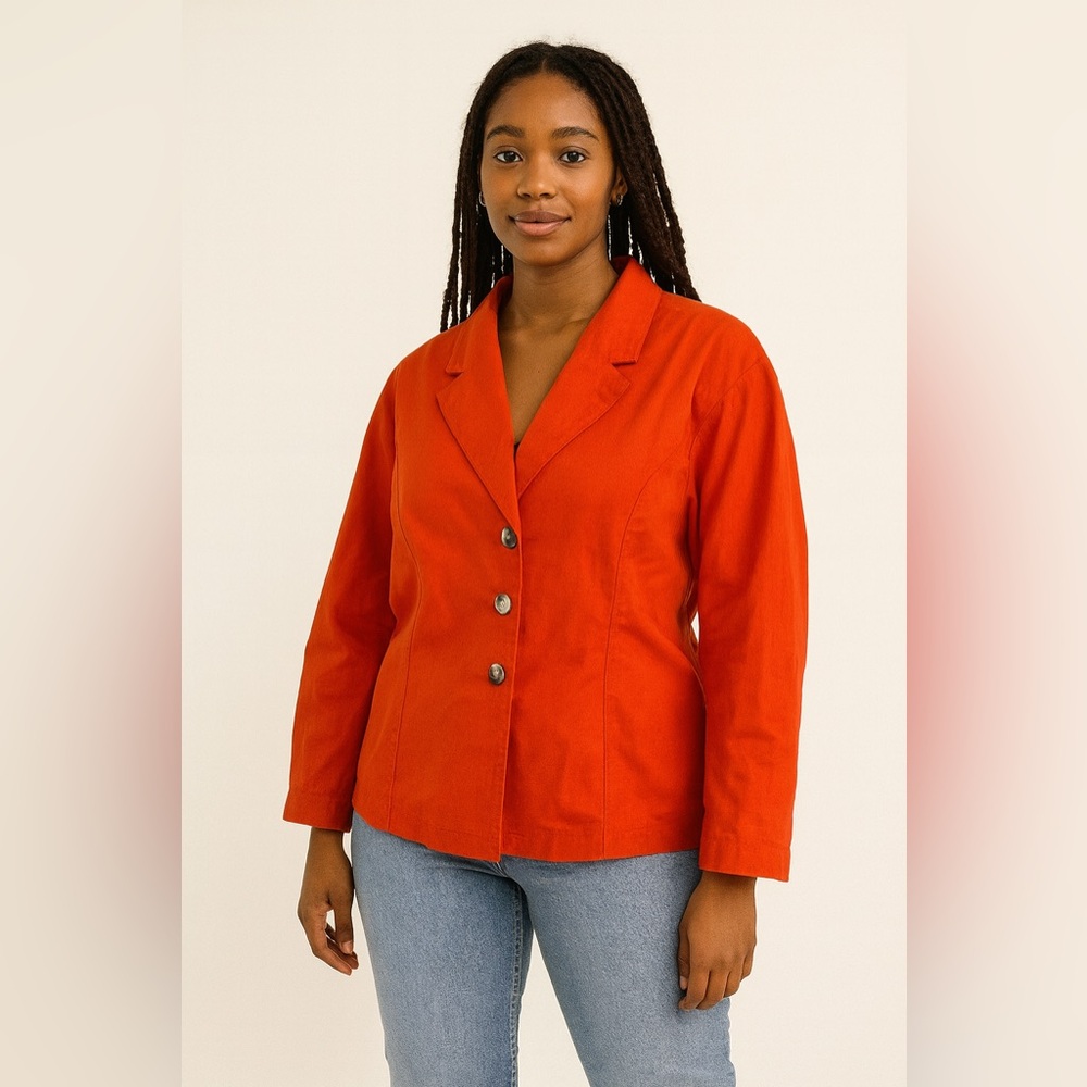 USSA Vintage Bright Orange Button-Up Jacket size Small 99% Cotton
